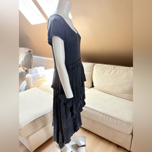 Free People Rocket Cat Boho Grunge Black Linen Cotton Blend Dress Size Medium - Picture 9 of 11
